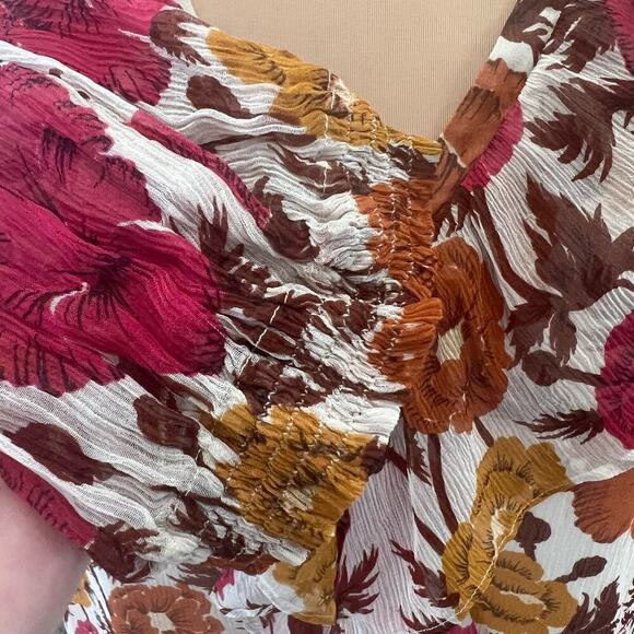 Massimo Dutti (Zara) SZ 8 100% Silk Floral Peasant Blouse Cottagecore Fairy - Picture 6 of 10